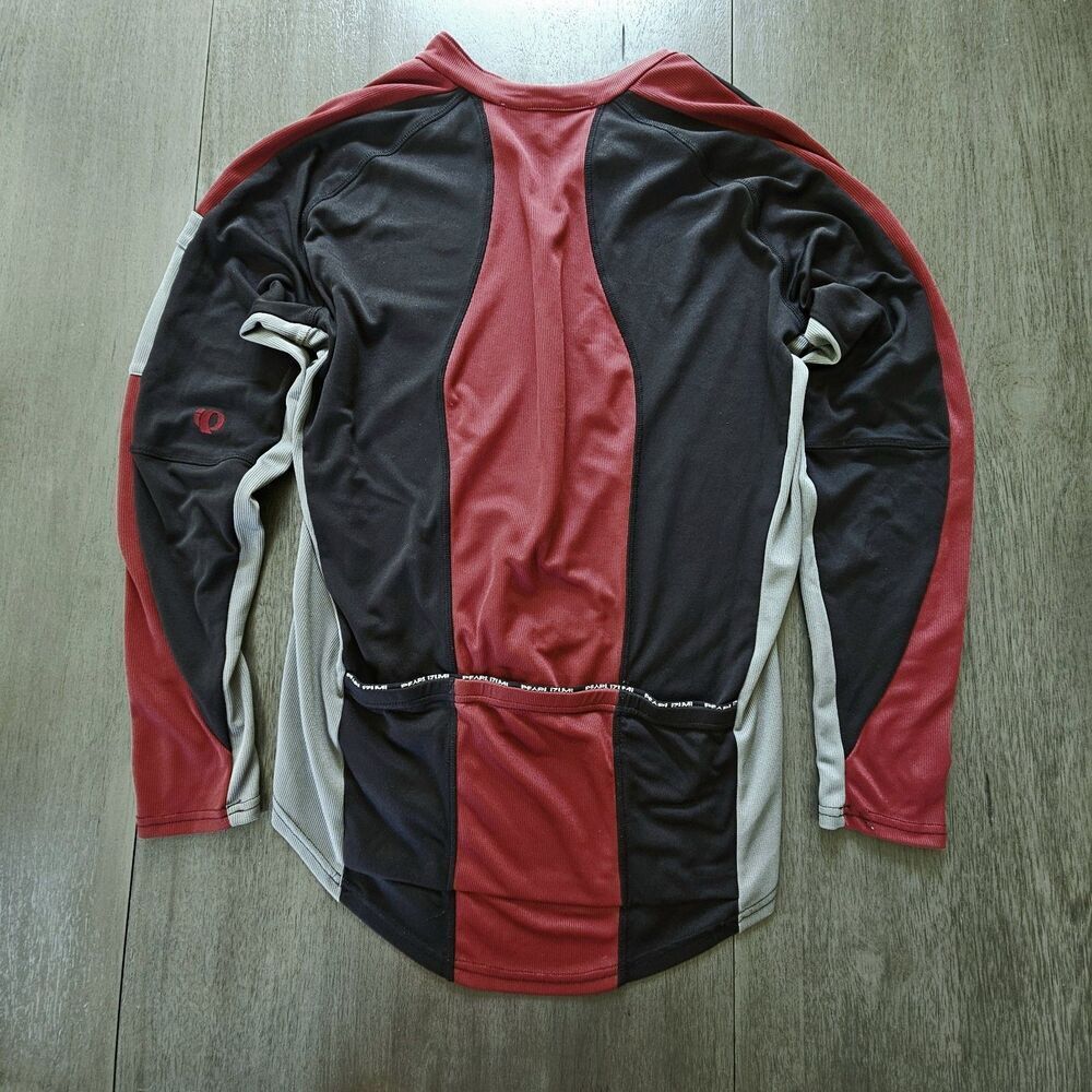 Pearl iZumi Mens Large Full Zip Cycling Jersey Pockets L Sleeve Black Maroon - Picture 2 of 9